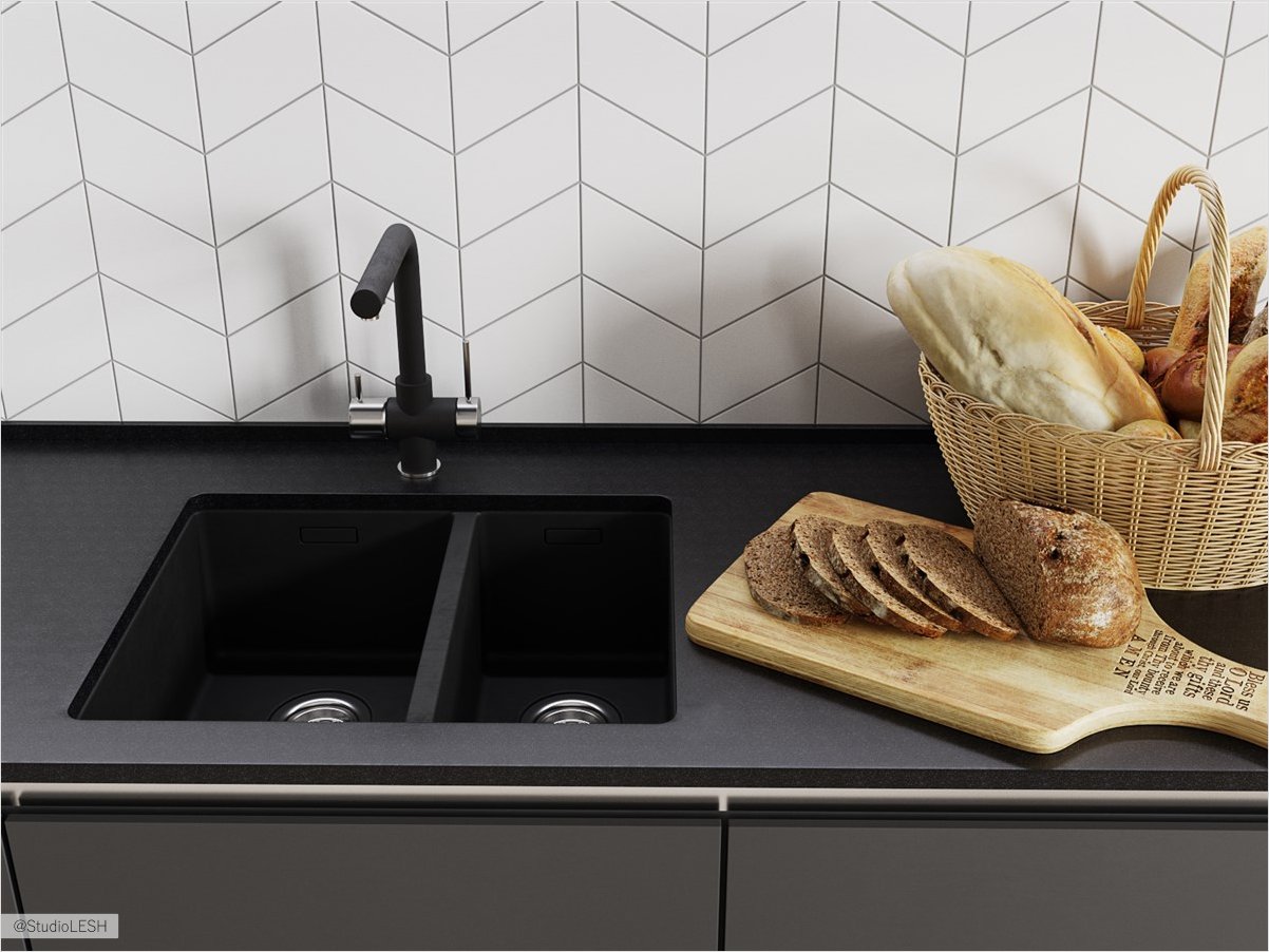 Чёрная раковина и столешница - LESH Дизайн интерьеров