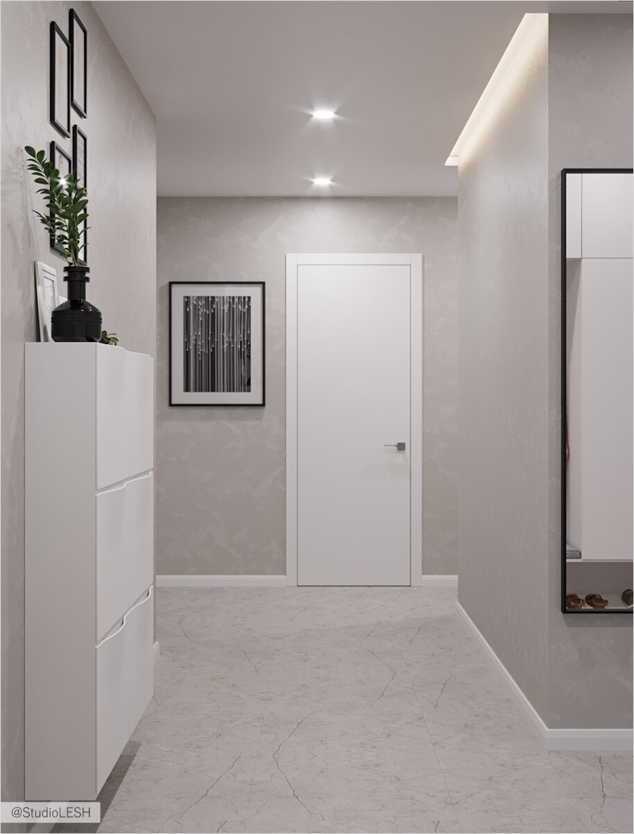 Минималистичная прихожая, идея для прихожей, расширение пространства