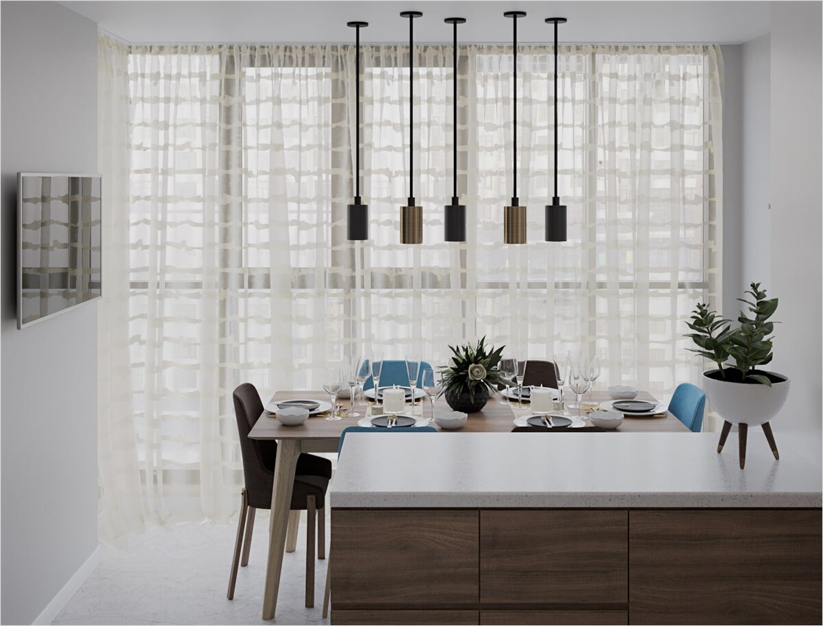 Кухонный гарнитур, обеденная зона, минималистичная кухня, кухня на лоджии, раздача