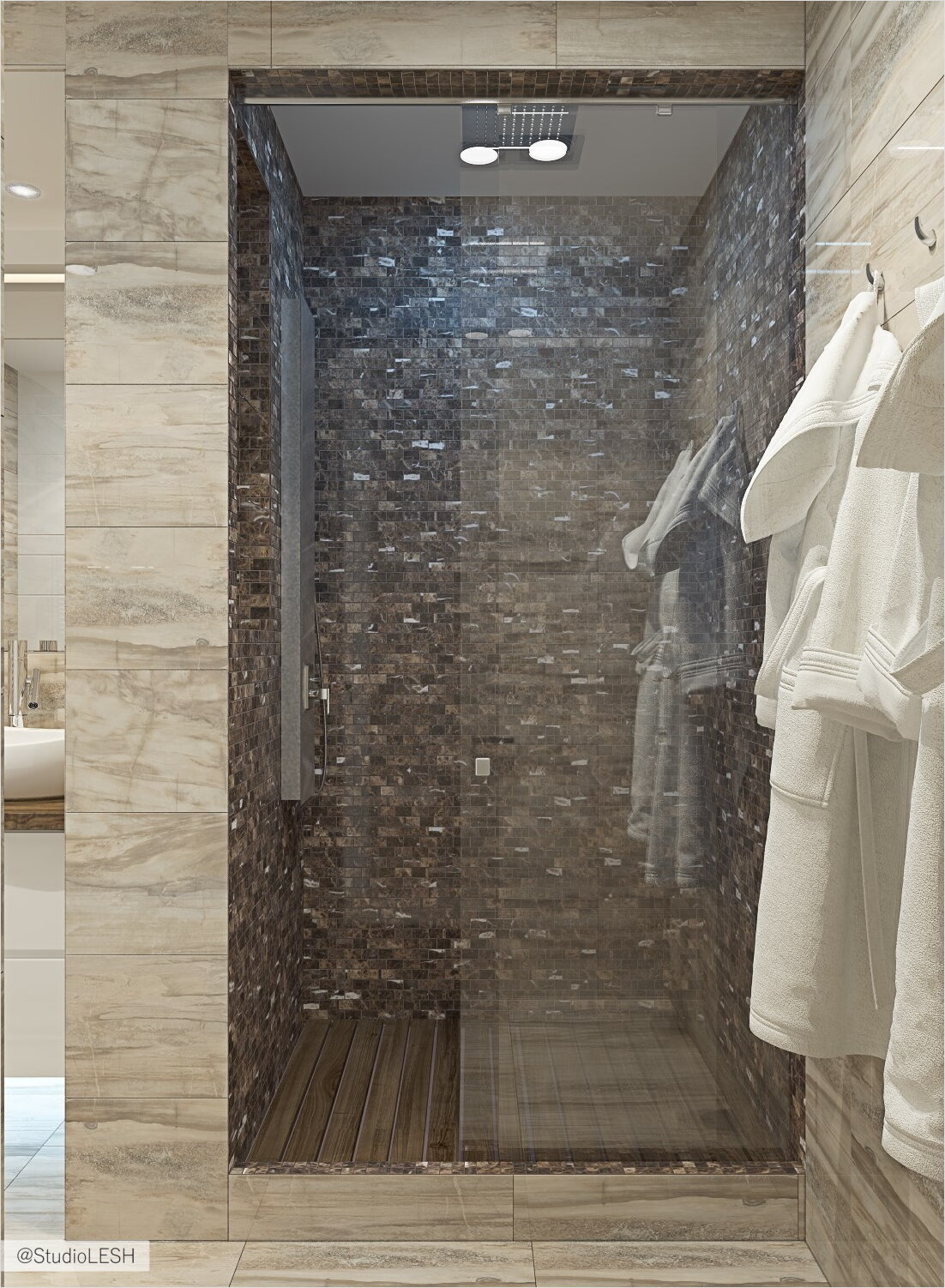 Дизайн проект санузла, мозаика, стекло