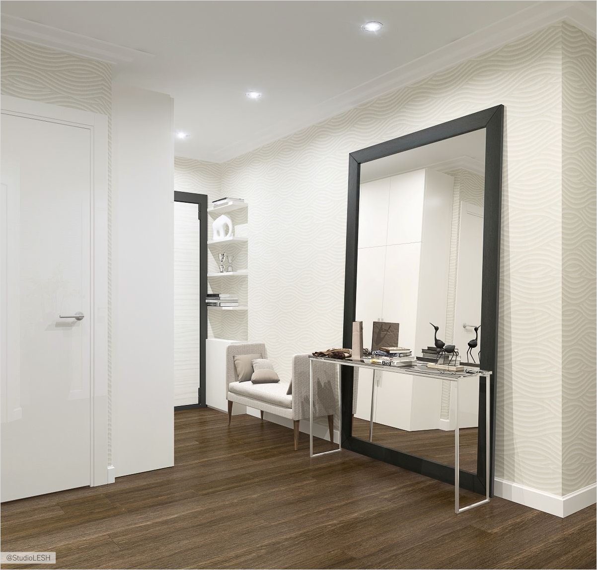 Прихожая с большим зеркалом