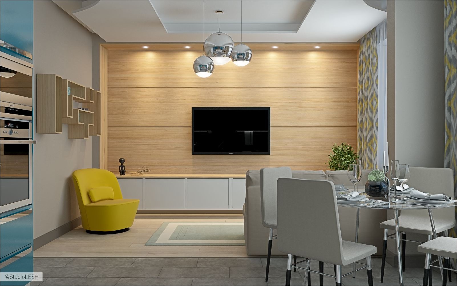 Деревянная стена за телевизором