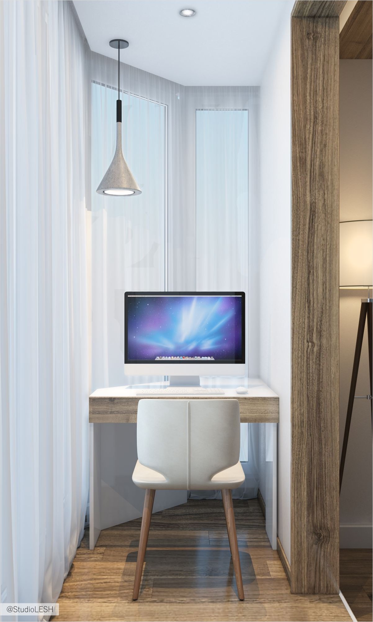 Рабочие место в спальне на балконе