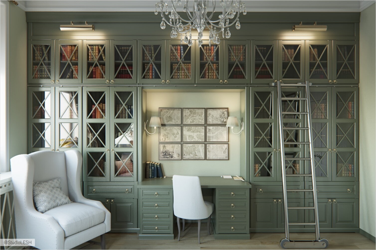 Кабинет зеленый шкаф