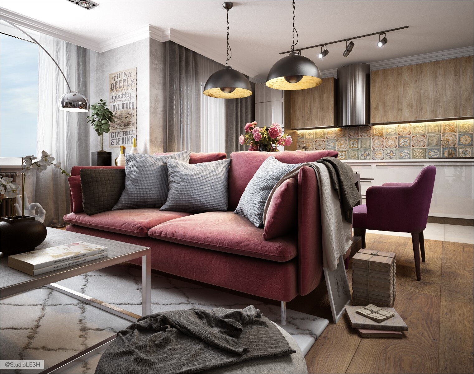 Кухня-гостиная в стиле лофт