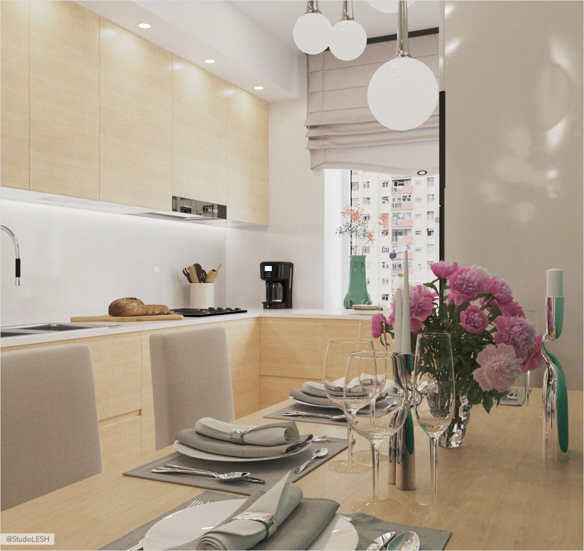 Светлая кухня-столовая