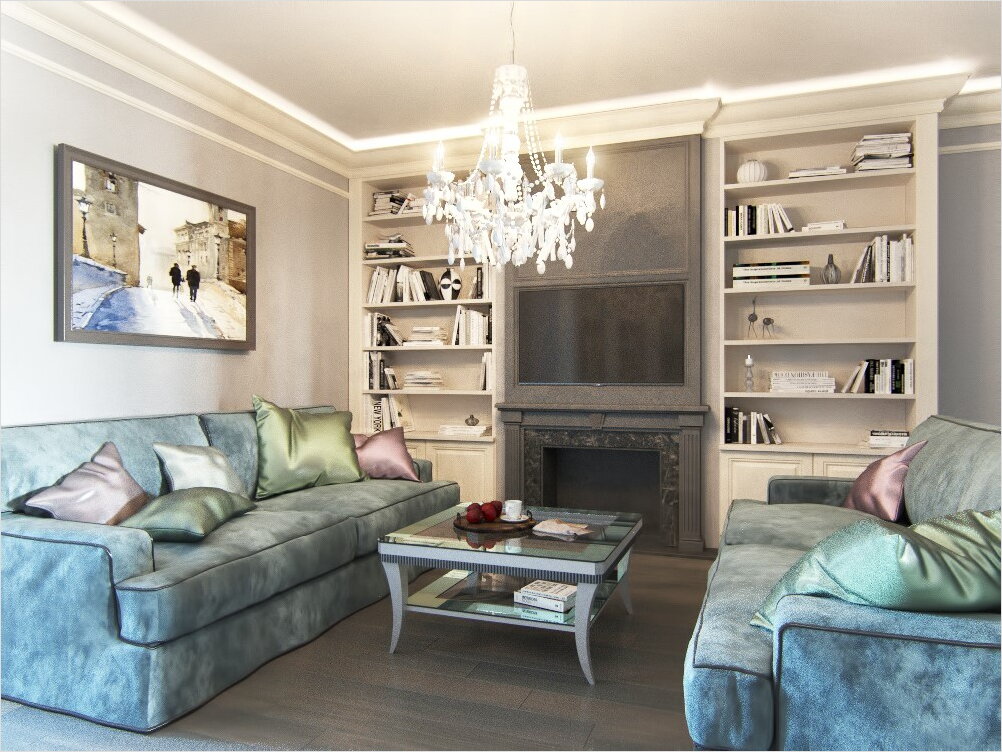 Гостиная в сложных цветах