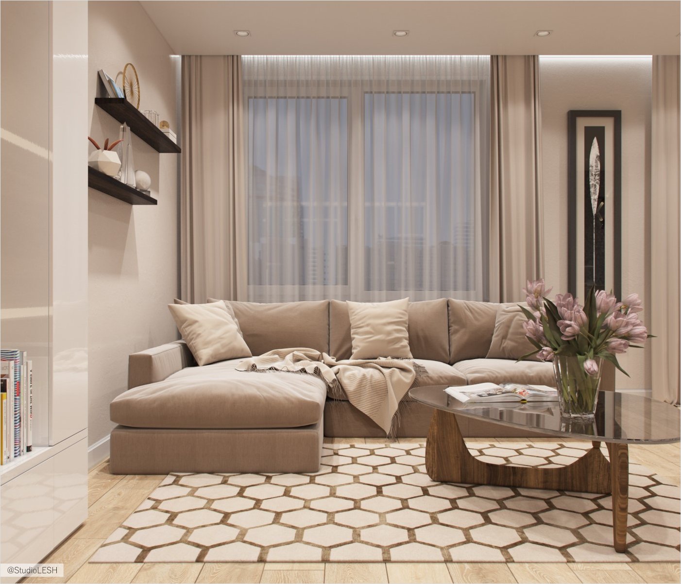 Мягкий диван в кухне-гостиной