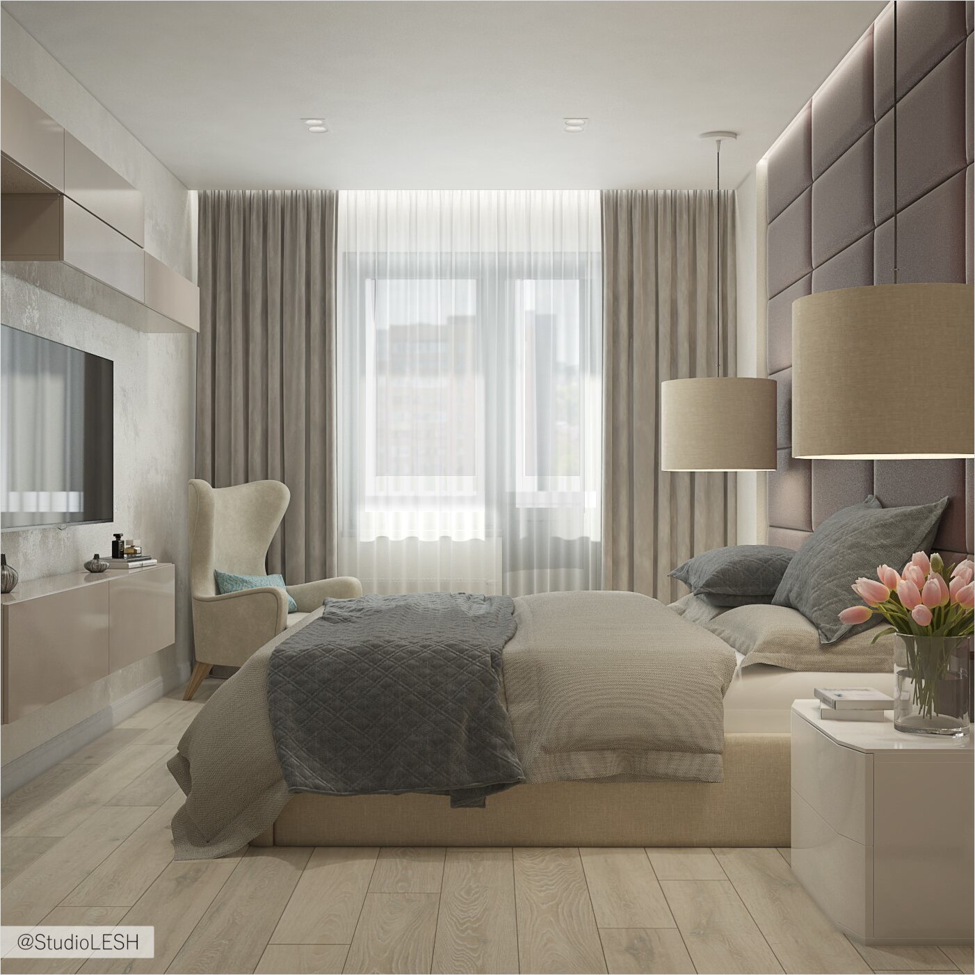 Спальня в пастельных тонах