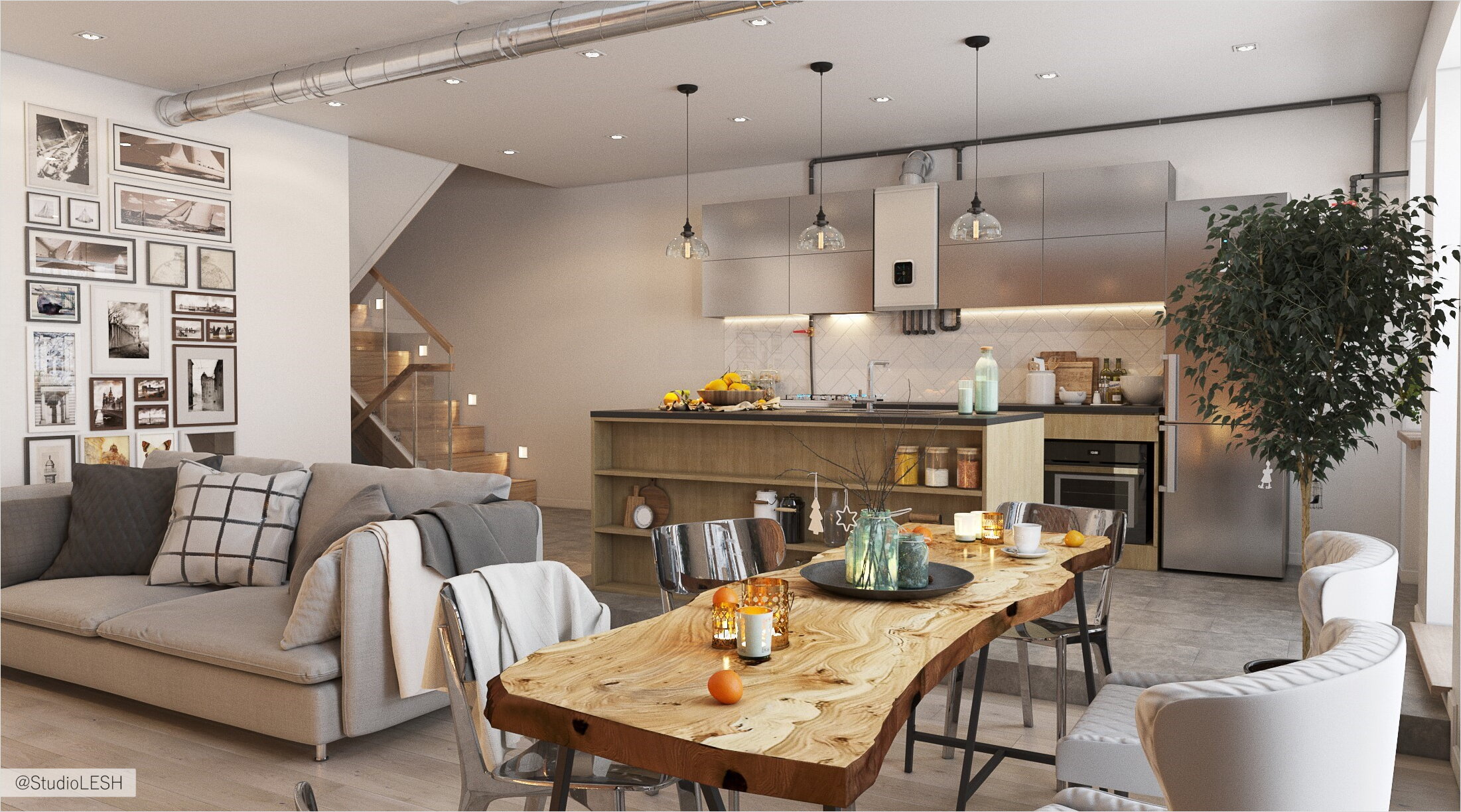 Стильная кухня-гостиная