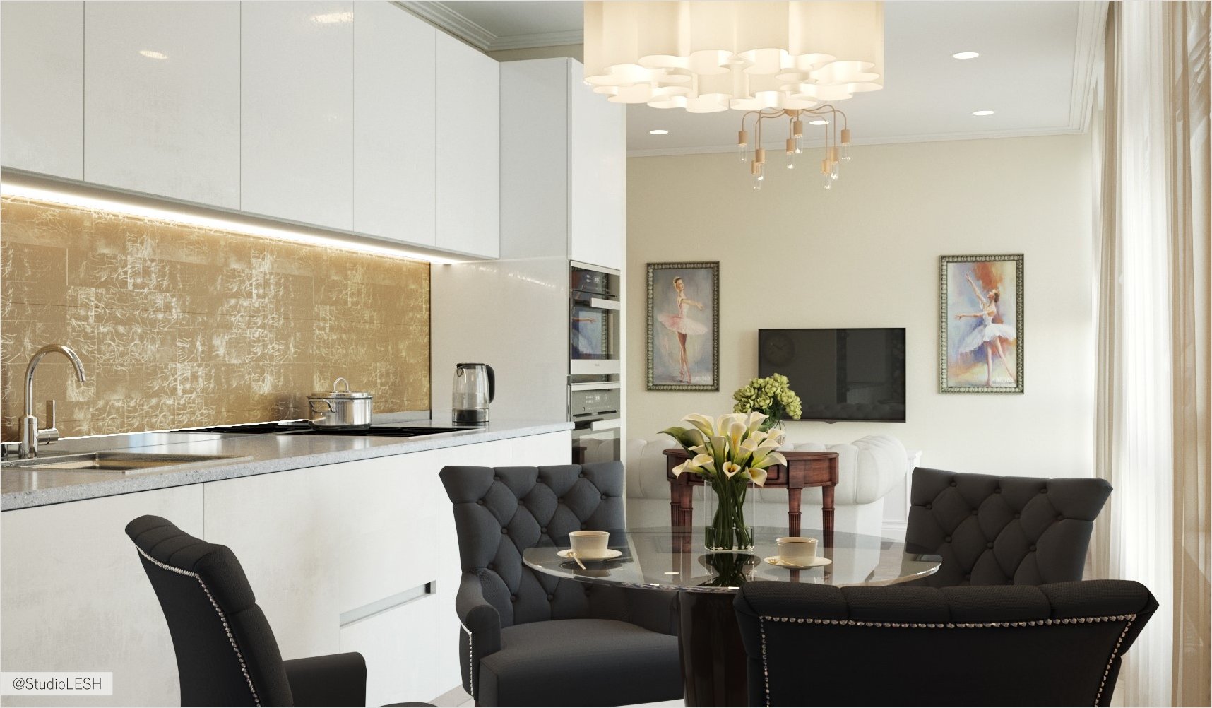 Обеденная зона на современной кухне 