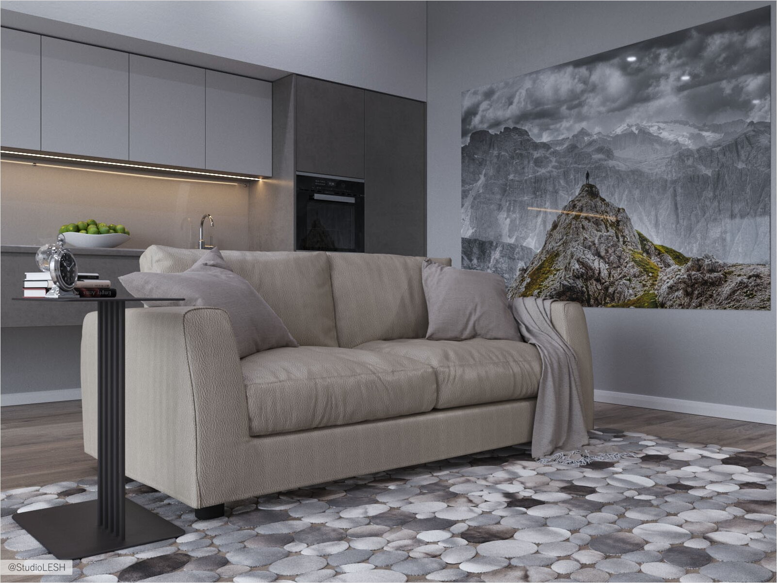 Монохромная гостиная комнта