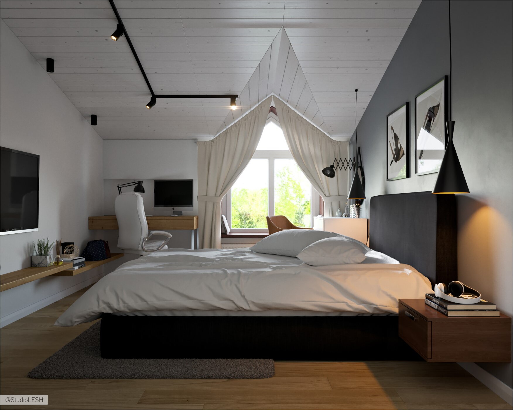 Современная спальня на мансарде