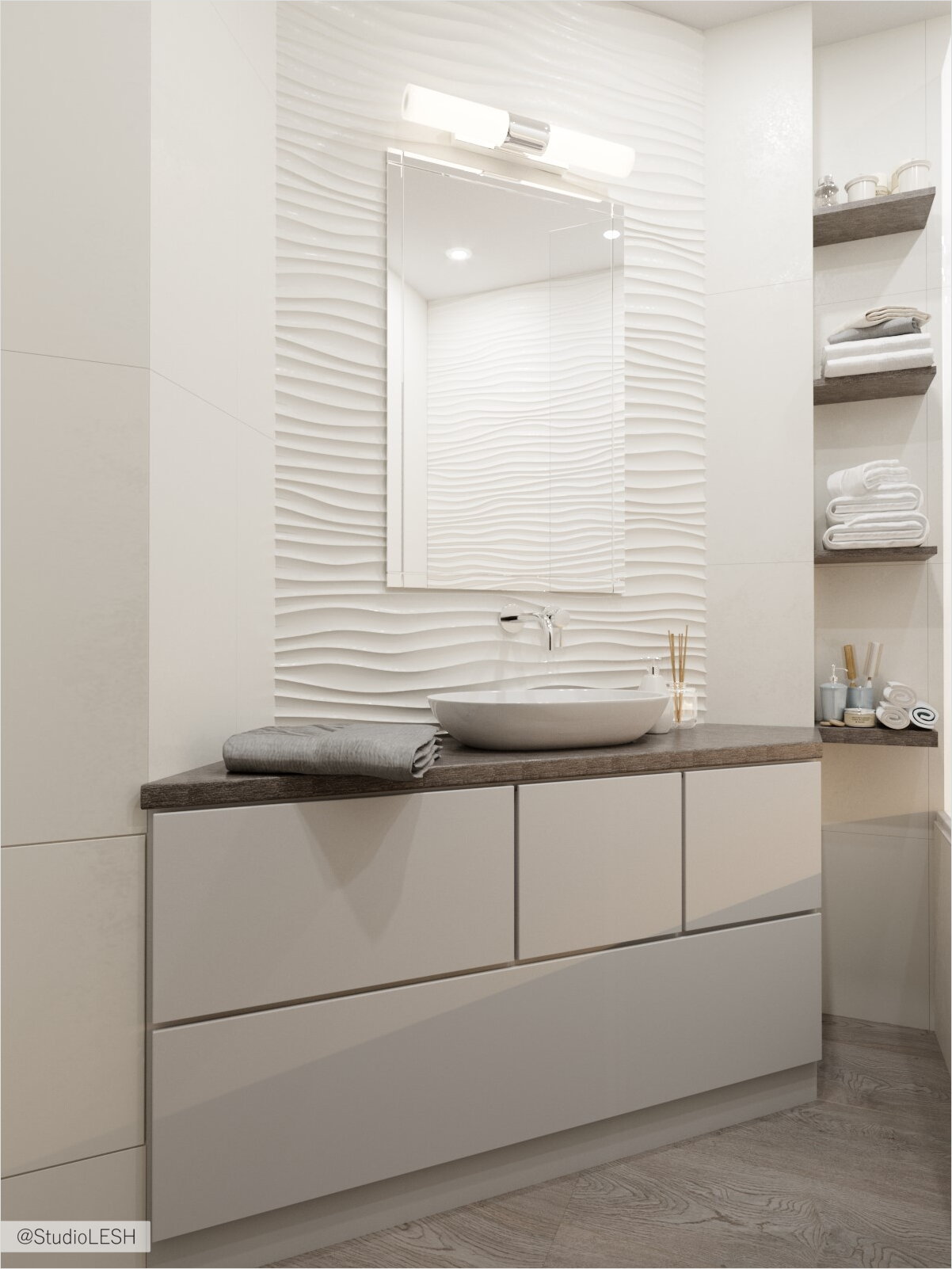 Белая ванная комната в новой квартире