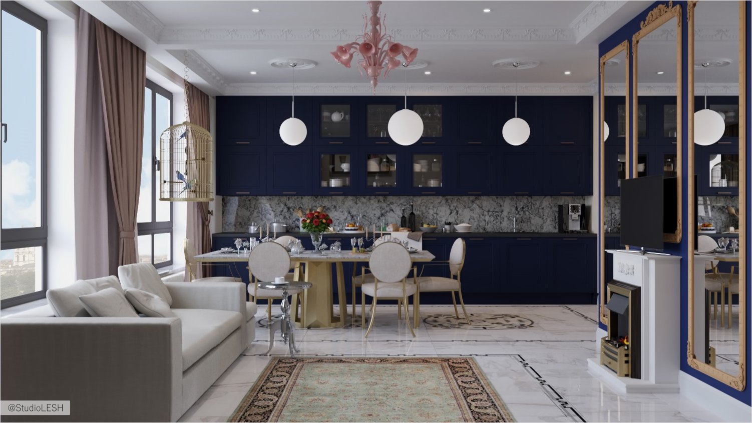 Синяя классическая кухня