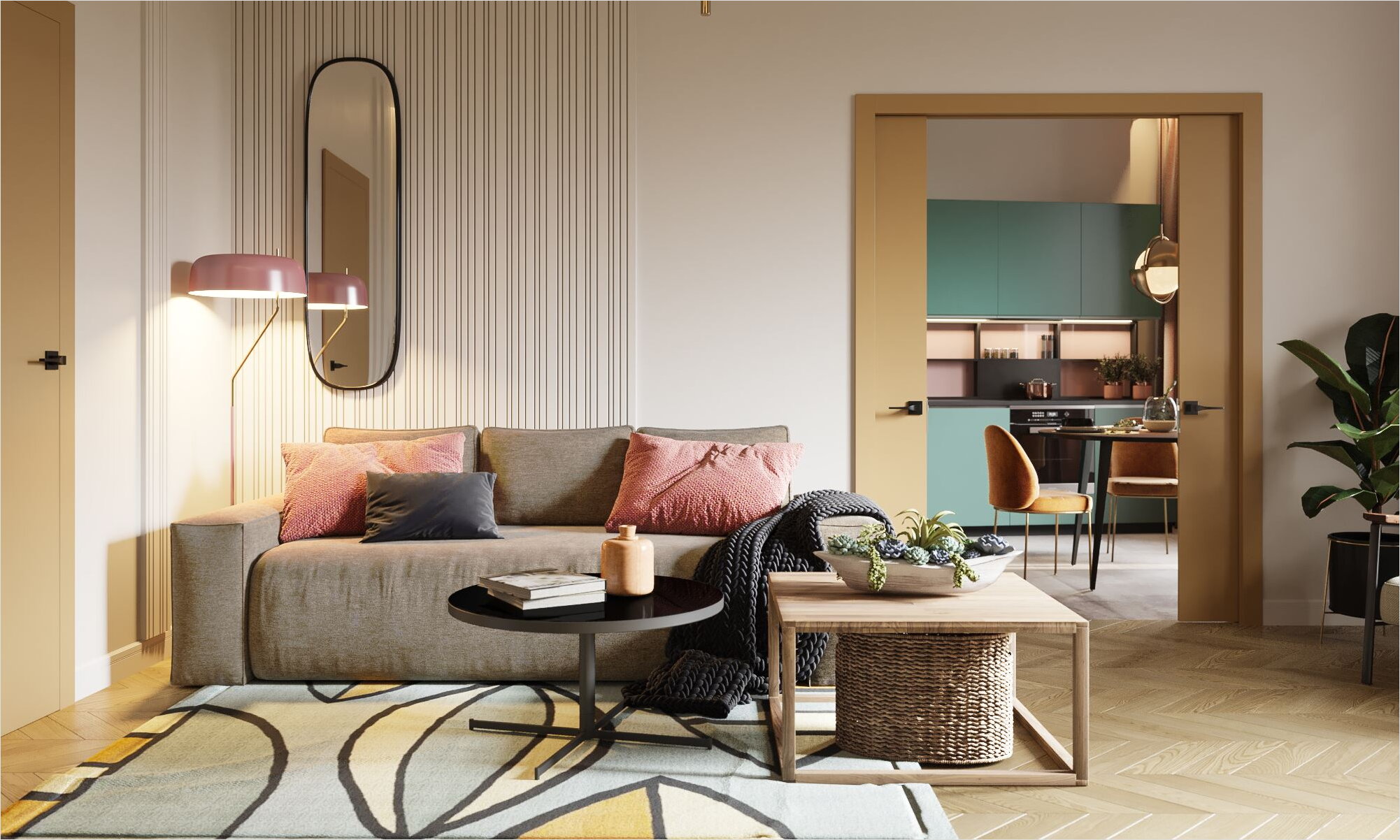 living room in pastel colors