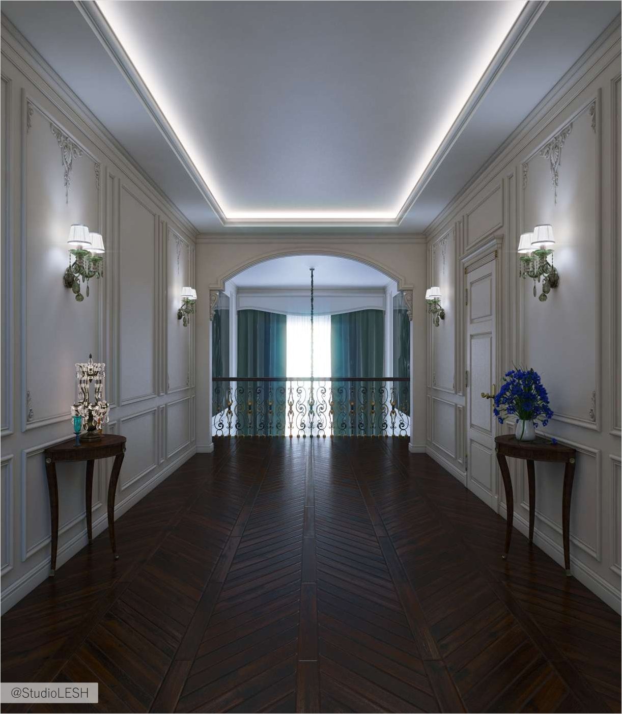 Дизайн интерьера коридора на втором этаже