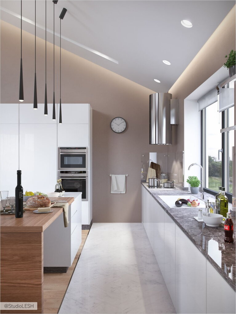 Интерьер кухни в загородном доме 120 м