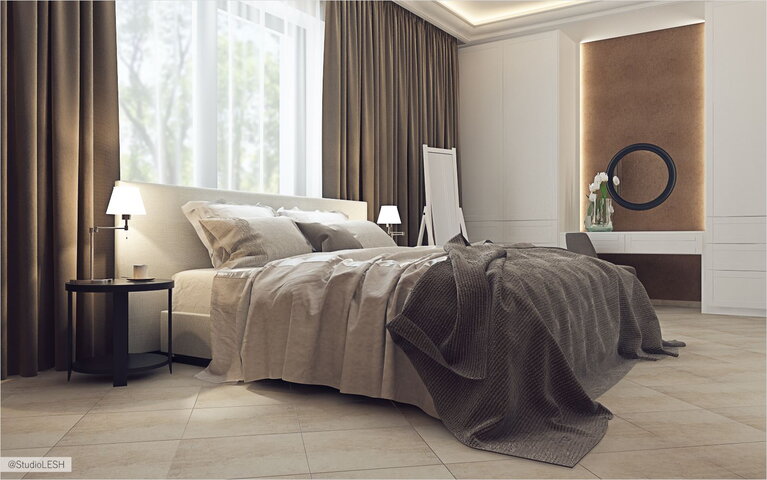 Дизайн интерьера спальни, в таунхаусе