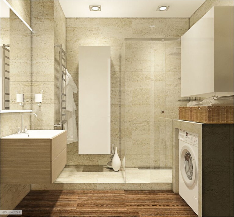 Дизайн проект ванной комнаты, стиралка 