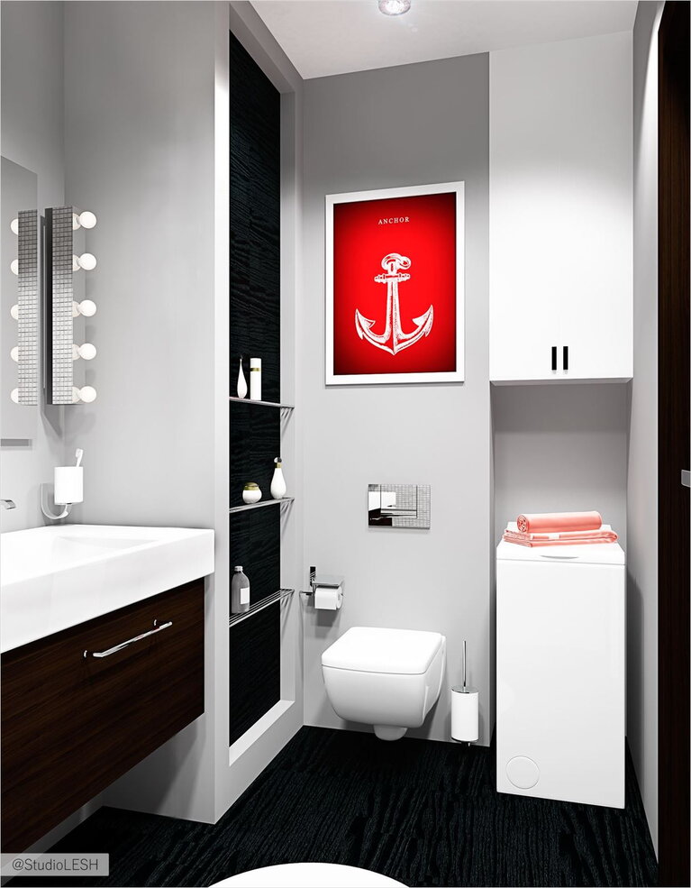 Дизайн интерьера ванной с туалетом 