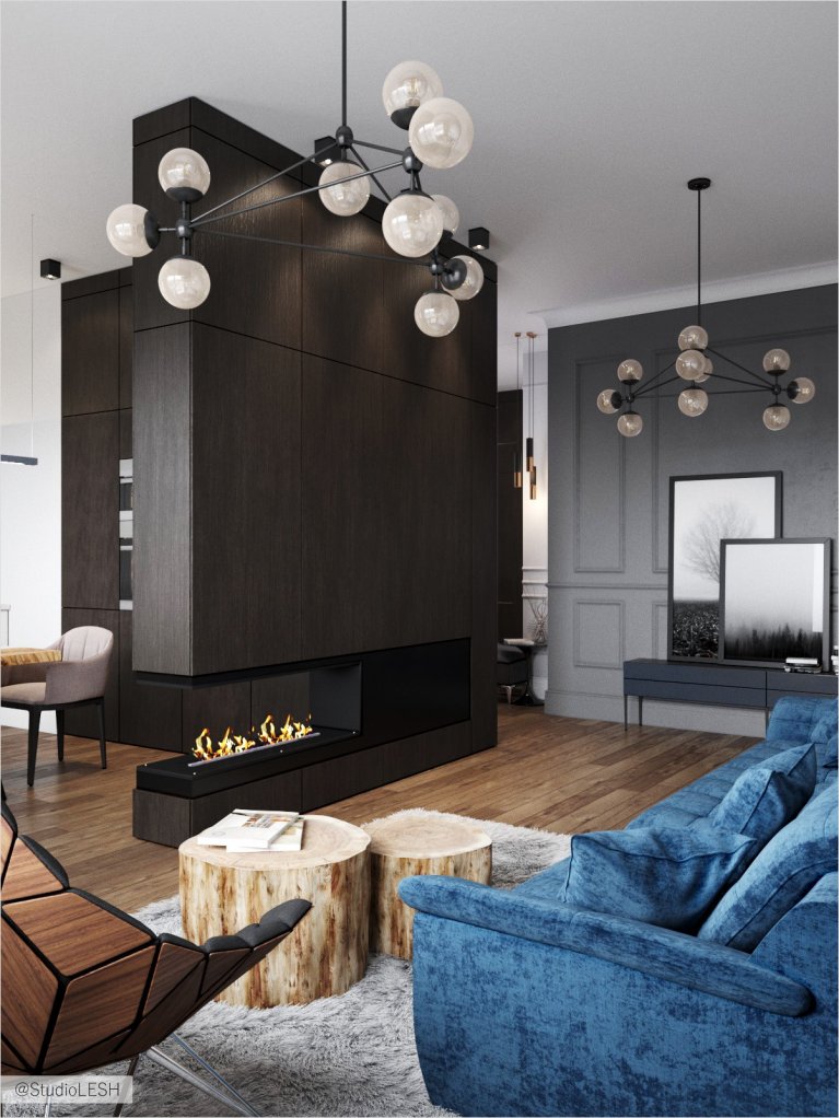 Био-камин в кухне-гостиной