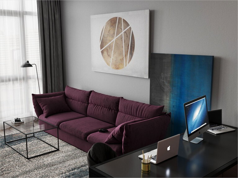 Бардовый диван в интерьере