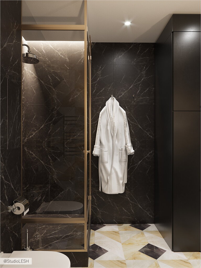 Современная душевая в темных тонах