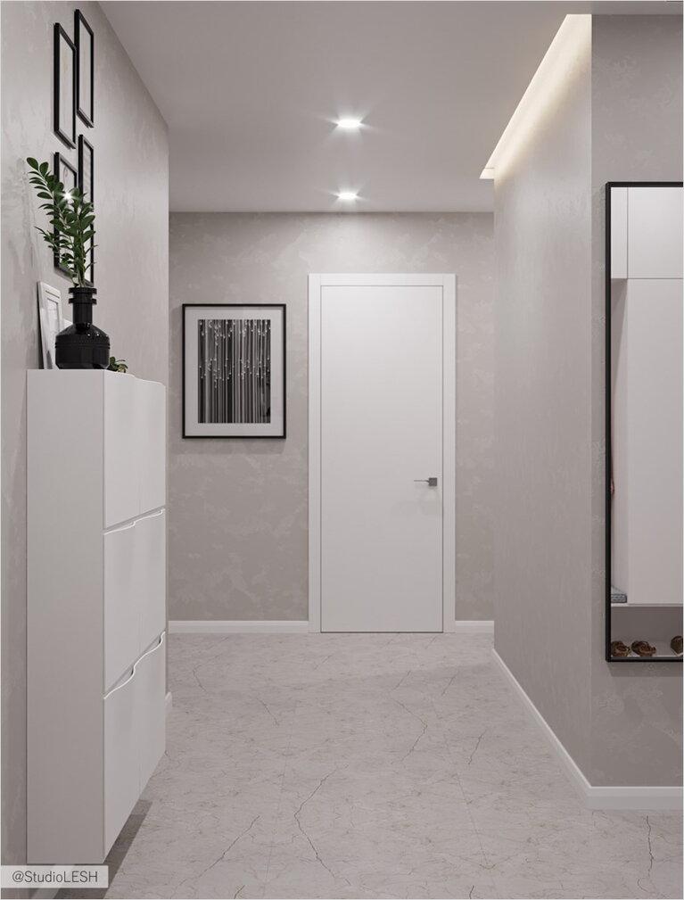 Минималистичная прихожая, идея для прихожей, расширение пространства