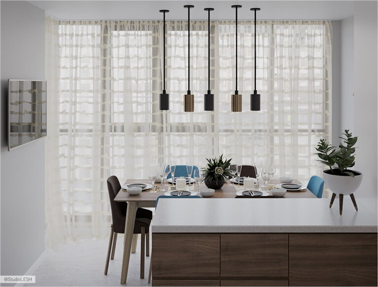 Кухонный гарнитур, обеденная зона, минималистичная кухня, кухня на лоджии, раздача