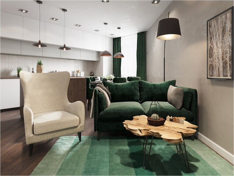 Кухня-гостиная, идеи для кухни-гостиной, столик из слэба