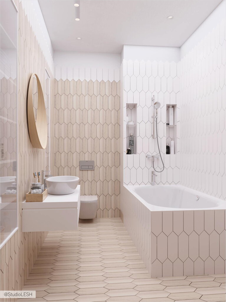 Ванная комната, кафель ромбами