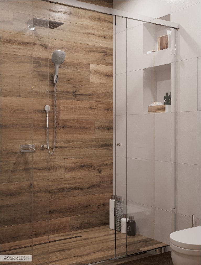 Душевая с темным керамогранитом 