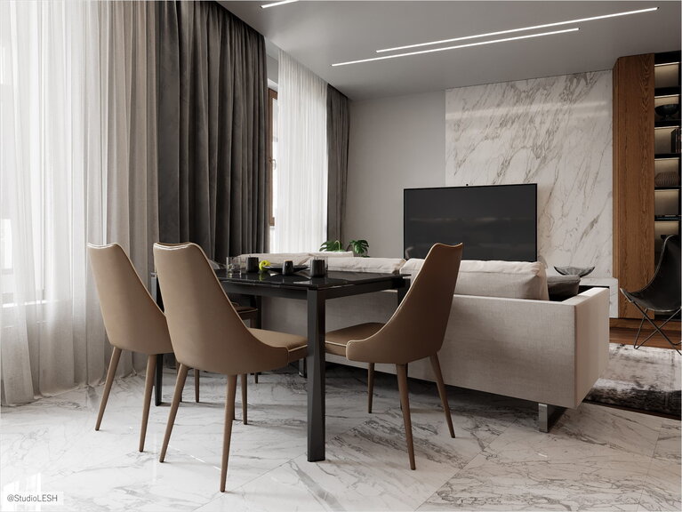 Совмещенная кухня с гостиной