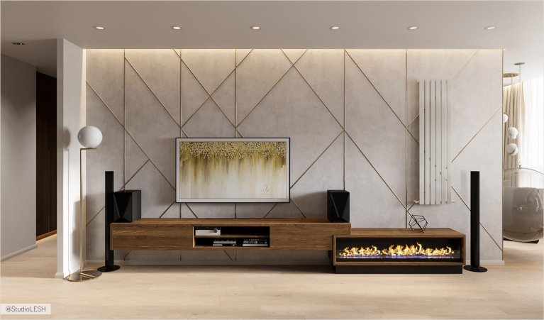 Декоративная стена с телевизором в стиле арт-деко