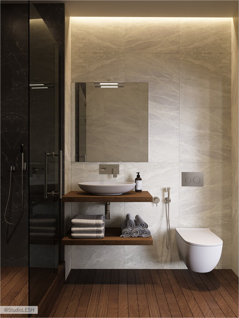 Ванная комната со стеклянной душевой