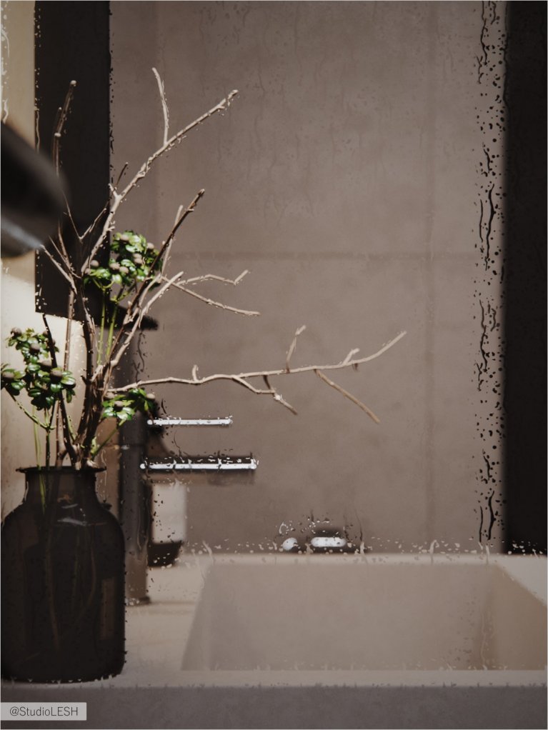 Shower room with green plants