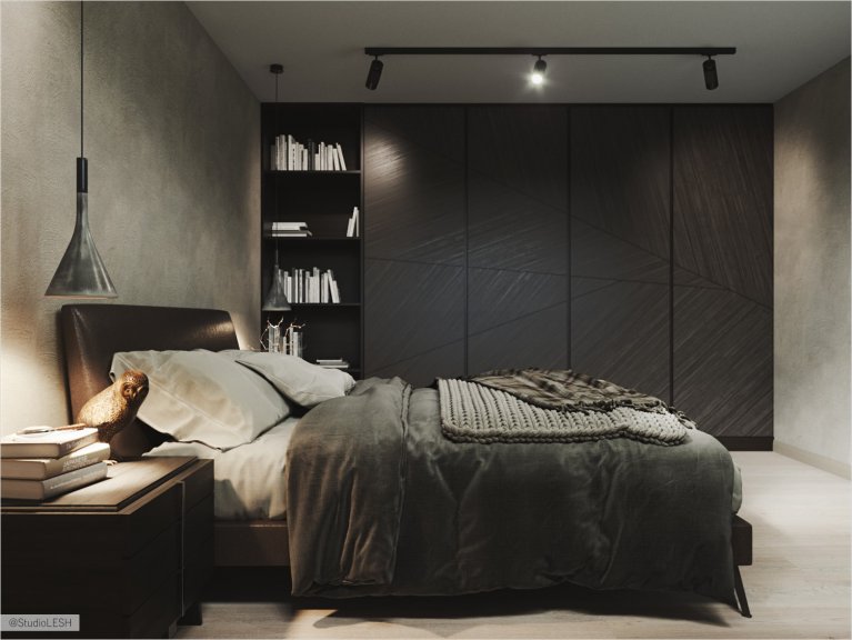 Luxiry bedroom with a big storage system