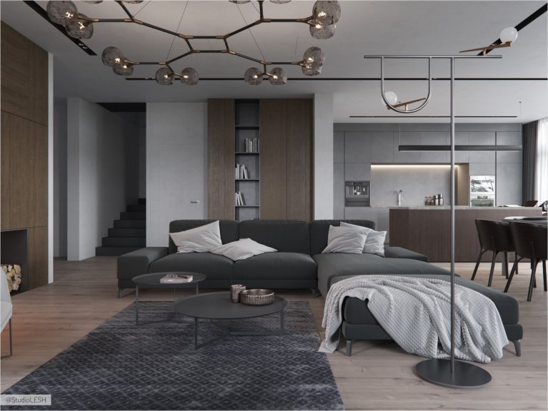 Big kitchen in minimalistic style