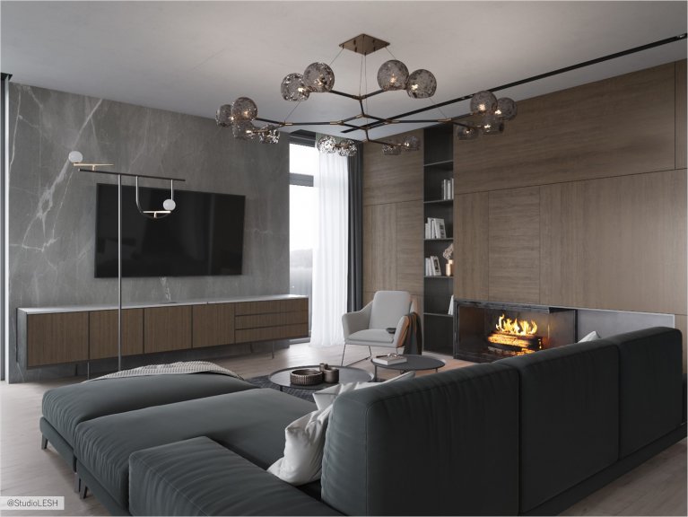 Living room with storage system