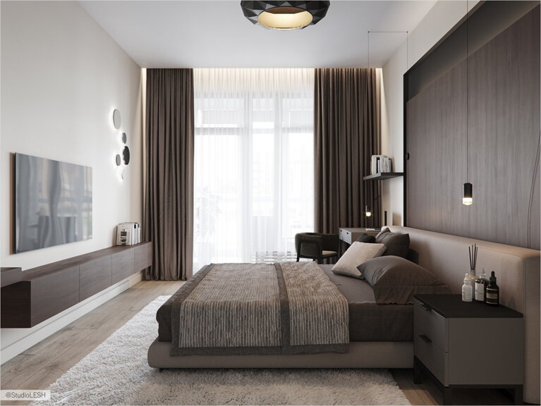 Minimalism in resettlement of the bedroom in brown tints