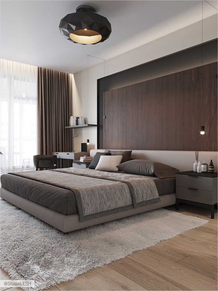 Big bed in the bedroom with a cosines