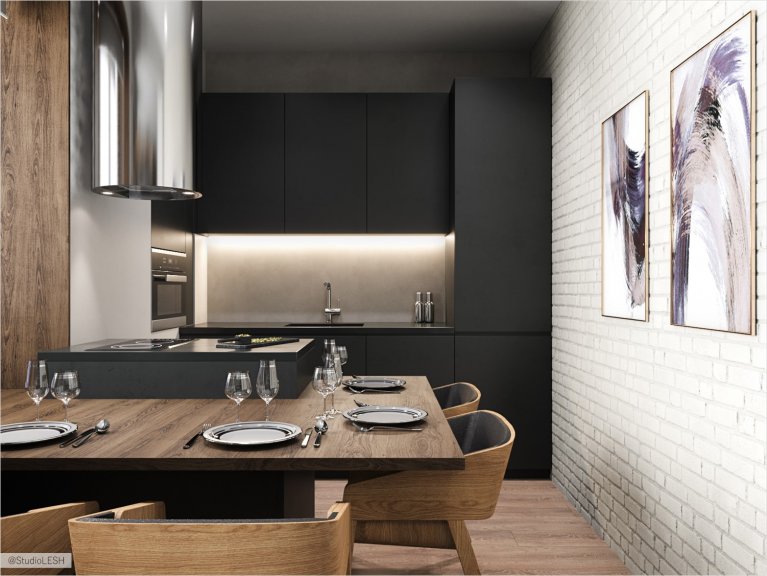 Compact kitchen with flat facade