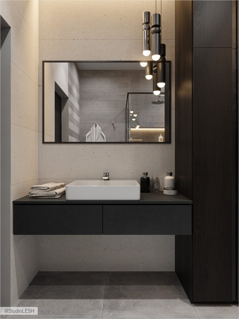 Hanging stand under the sink in the bathroom