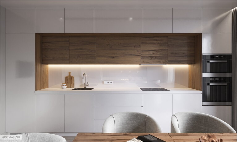 Гладкие фасады кухни в минималистичном стиле