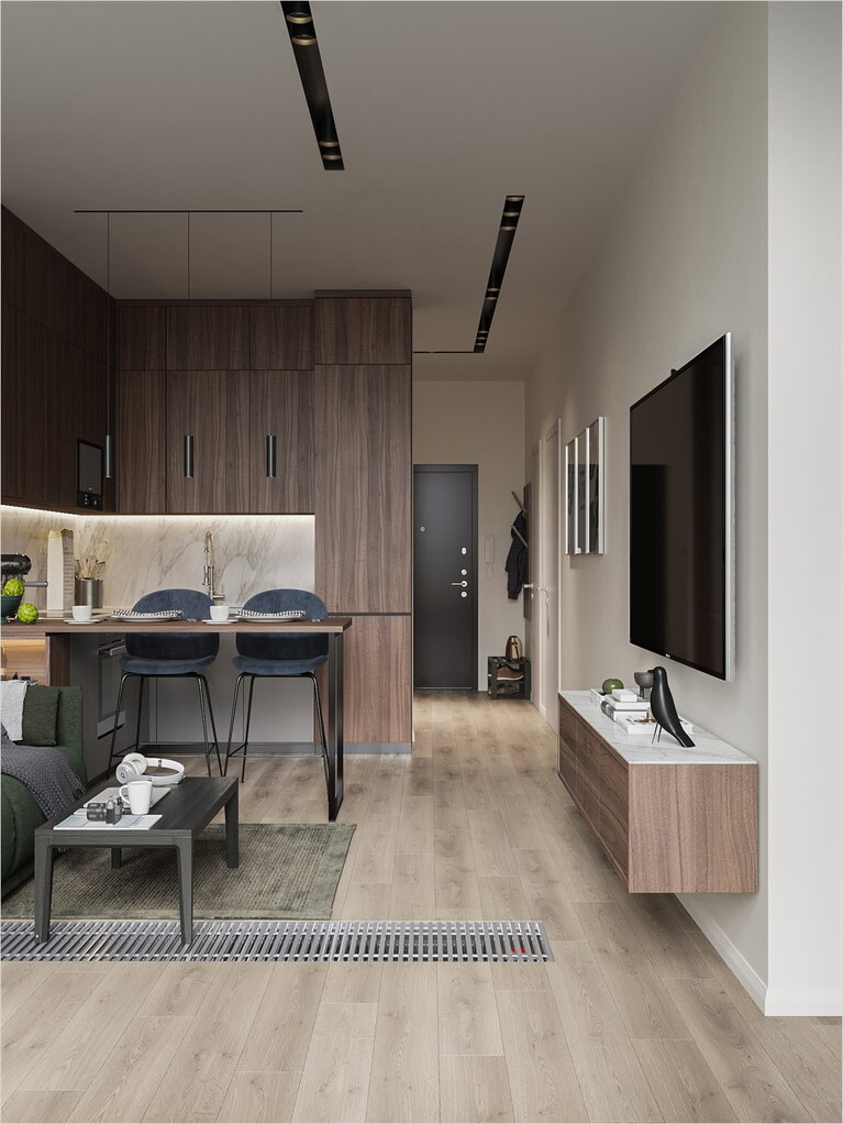 Track lights as the main lighting in the apartment