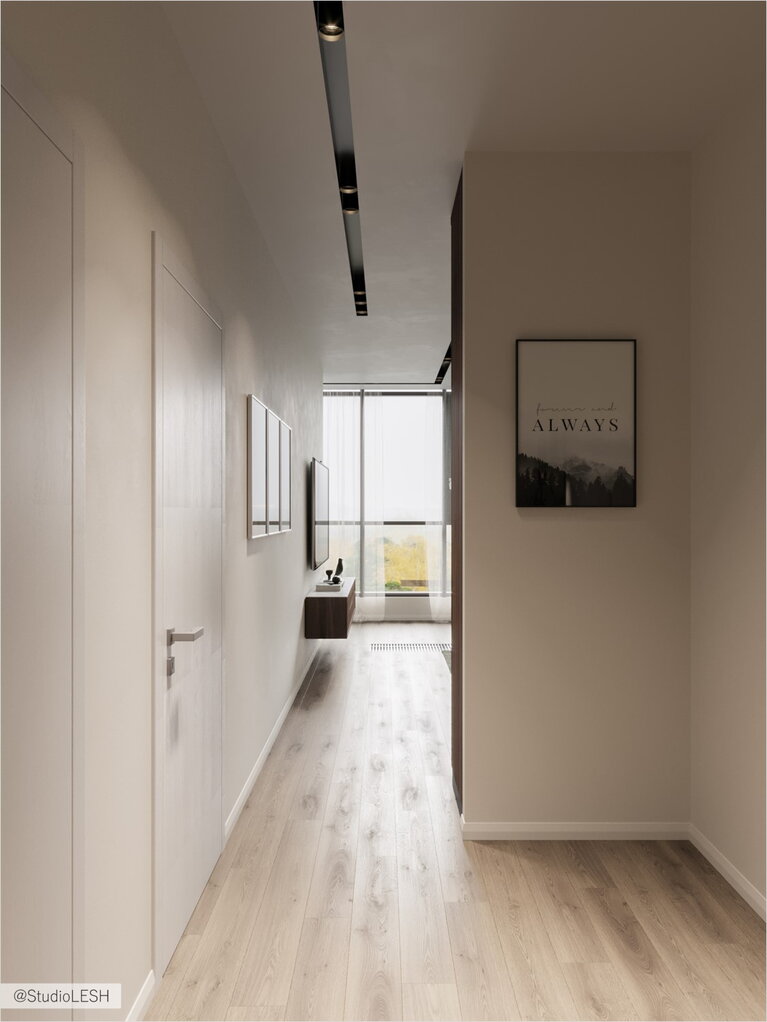 Bright entrance hall due to the dismantled wall between the balcony and the kitchen