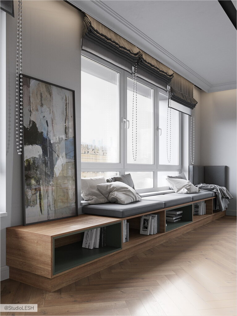  Soft seating area under the window with storage space.