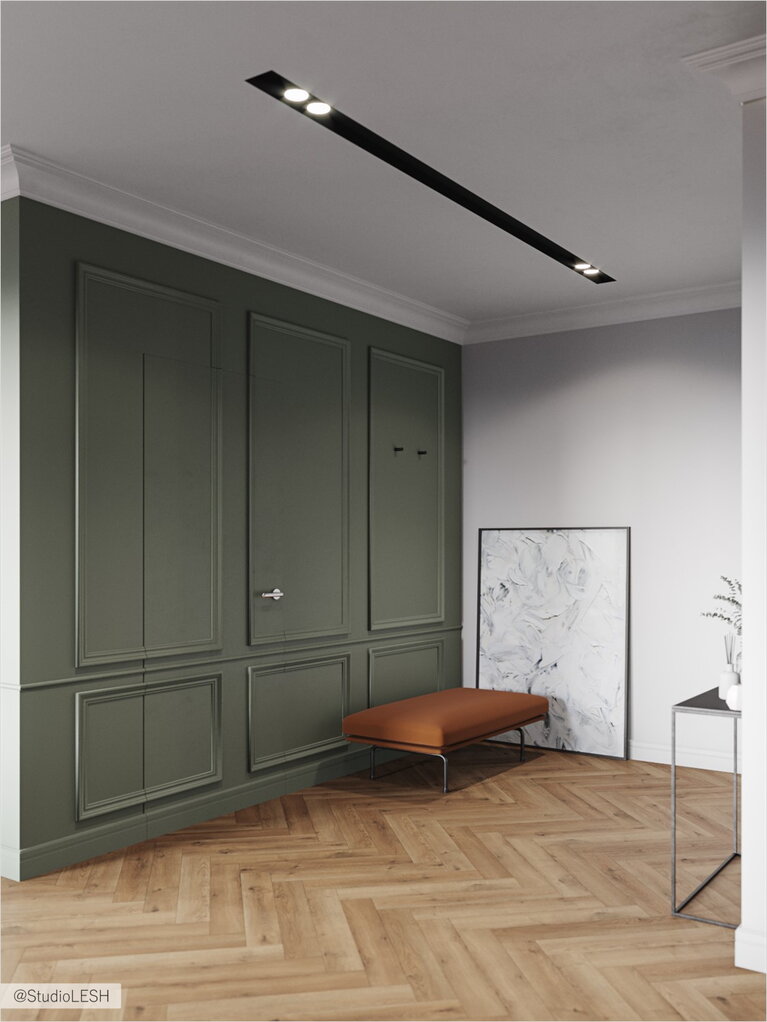 Terracotta stool in the hall as a place for a dog