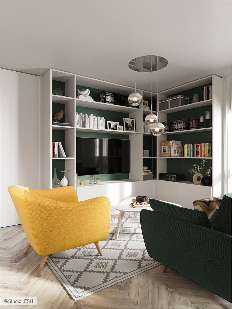 Large storage area for books in the living room
